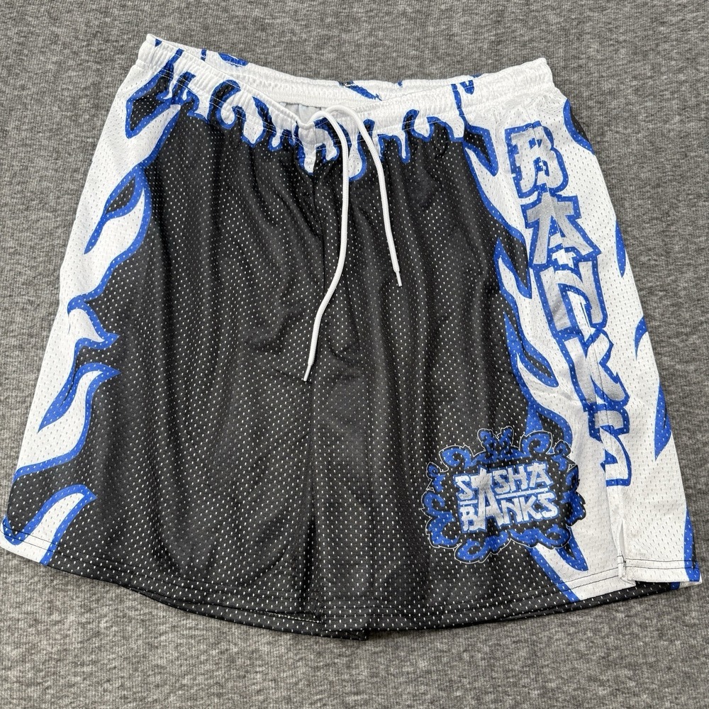 Chalk Line WWE Sasha Banks Mesh Shorts Men's Size 2XL New Black Blue Graphic